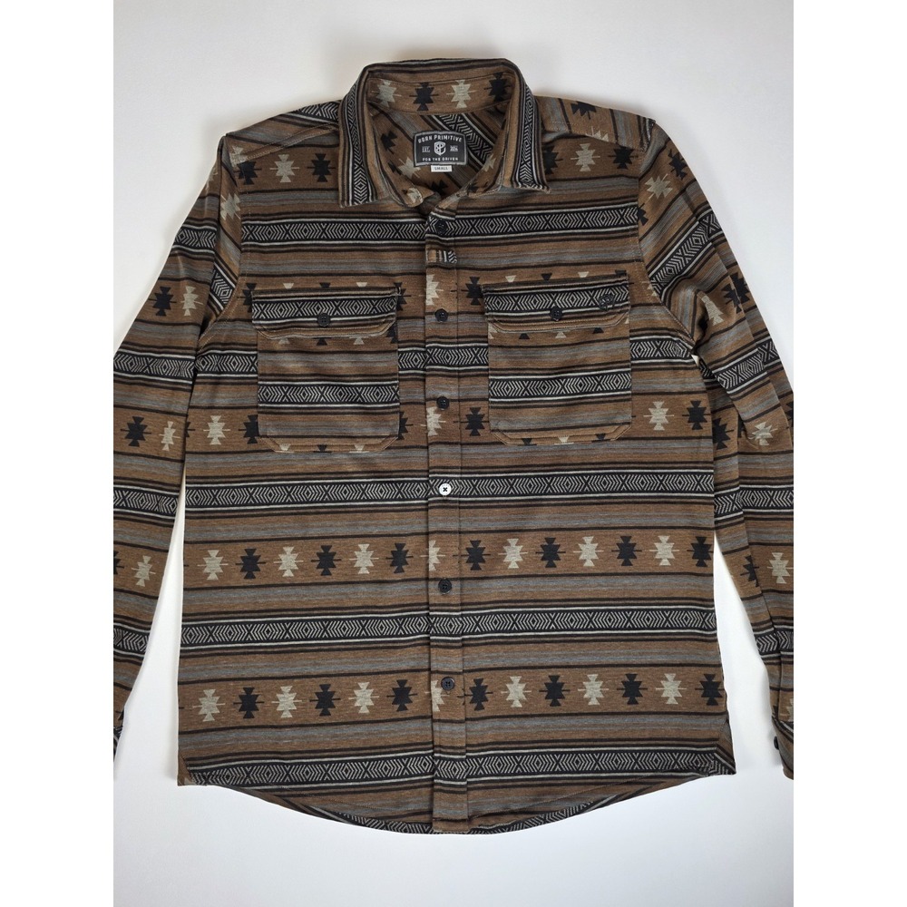 Born Primitive Mens Shirt Size Small Button Up Long Sleeve Brown Aztec